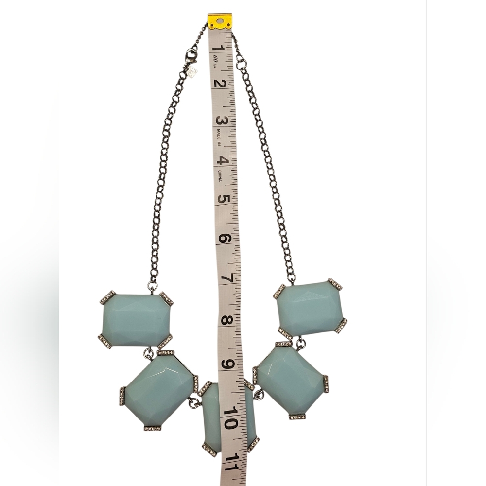 Nwot Banana Republic Blue glass Square Statement Necklace with Rhinestones - Picture 13 of 16